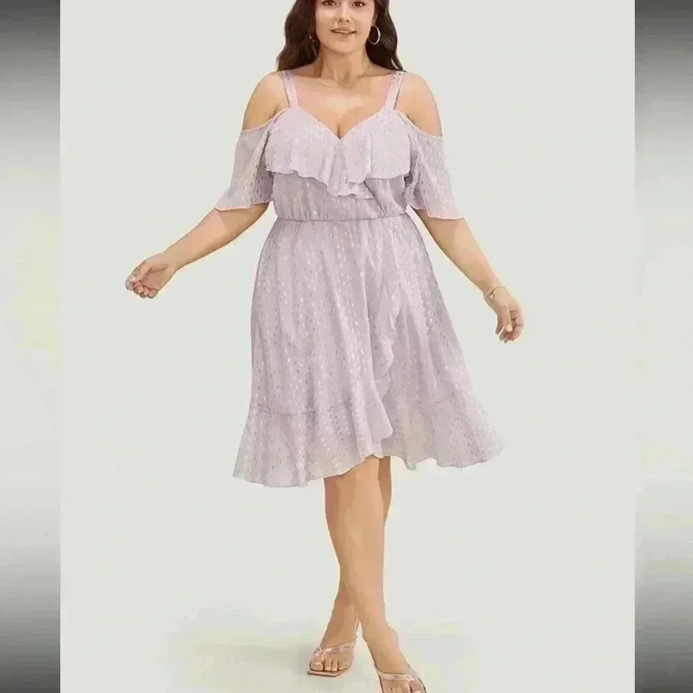 NWT!geometric ruffle trim cold shoulder pocket wrap dress size 14–16 or 1X
